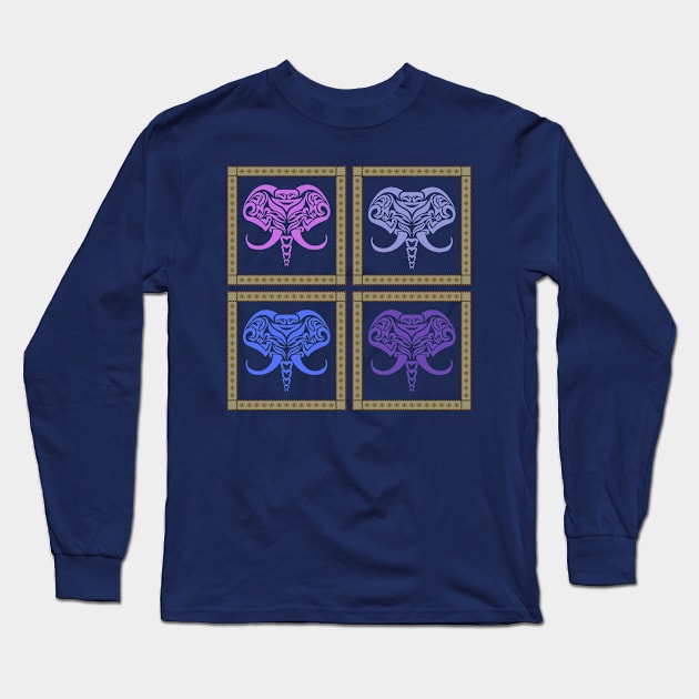 Purple Blue Indigo Elephant Abstract Pattern Pet Animals Nature Funny Happy Sarcastic Cute Inspirational Spiritual Birthday Gift Long Sleeve T-Shirt by EpsilonEridani